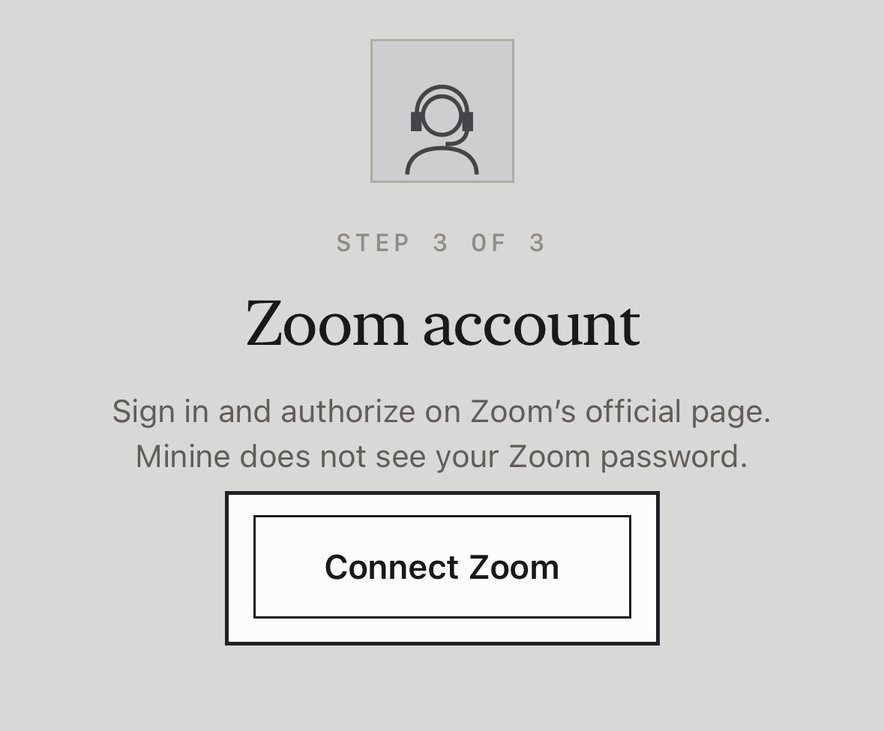 Étape 3 sur 3 de l’onglet Réunions, avec Connecter Zoom en surbrillance