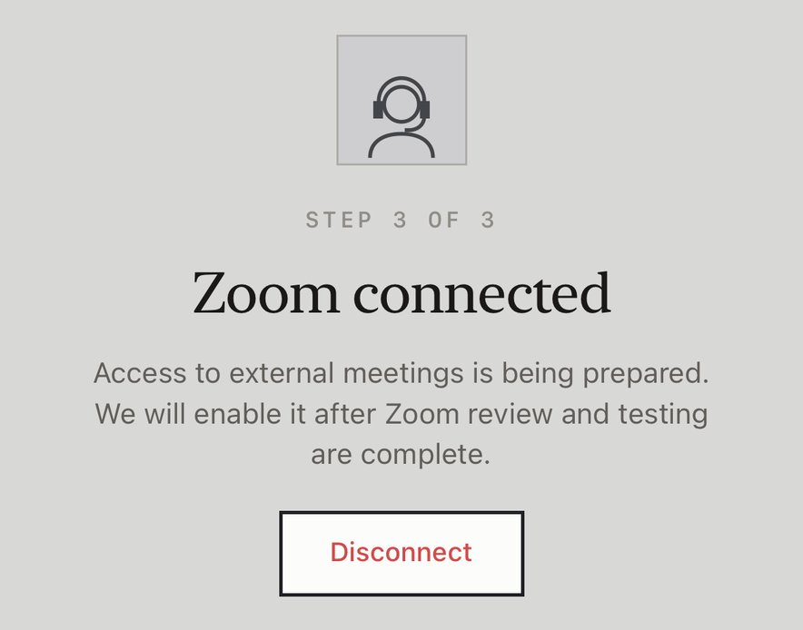 L’onglet Réunions avec Zoom connecté, avec Déconnecter en surbrillance