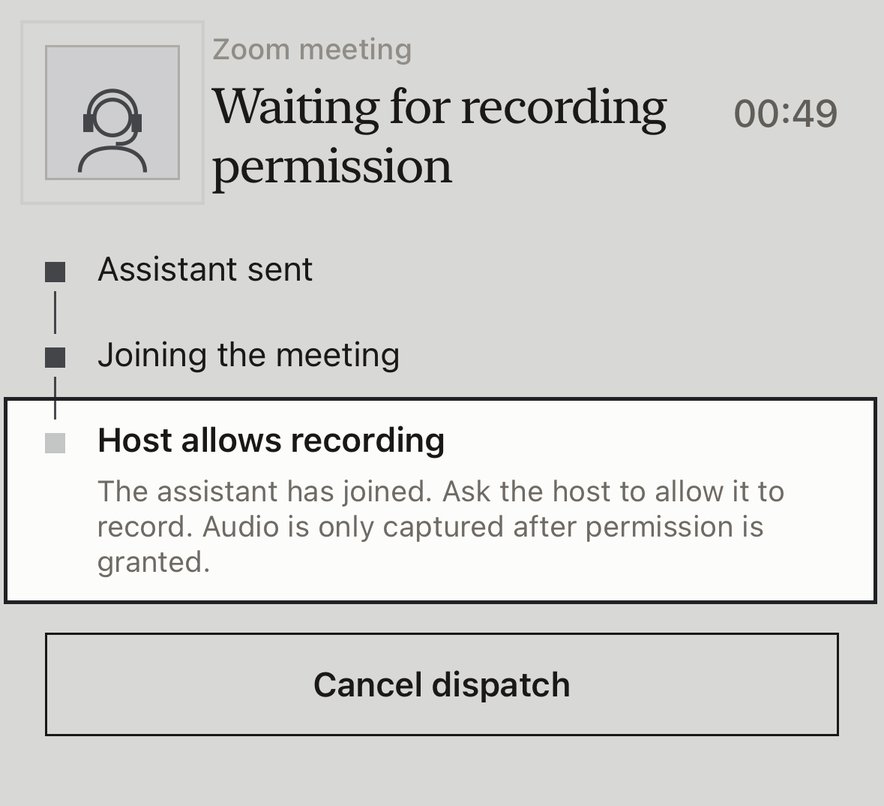 La progression de l’assistant, avec l’étape L’hôte autorise l’enregistrement en surbrillance