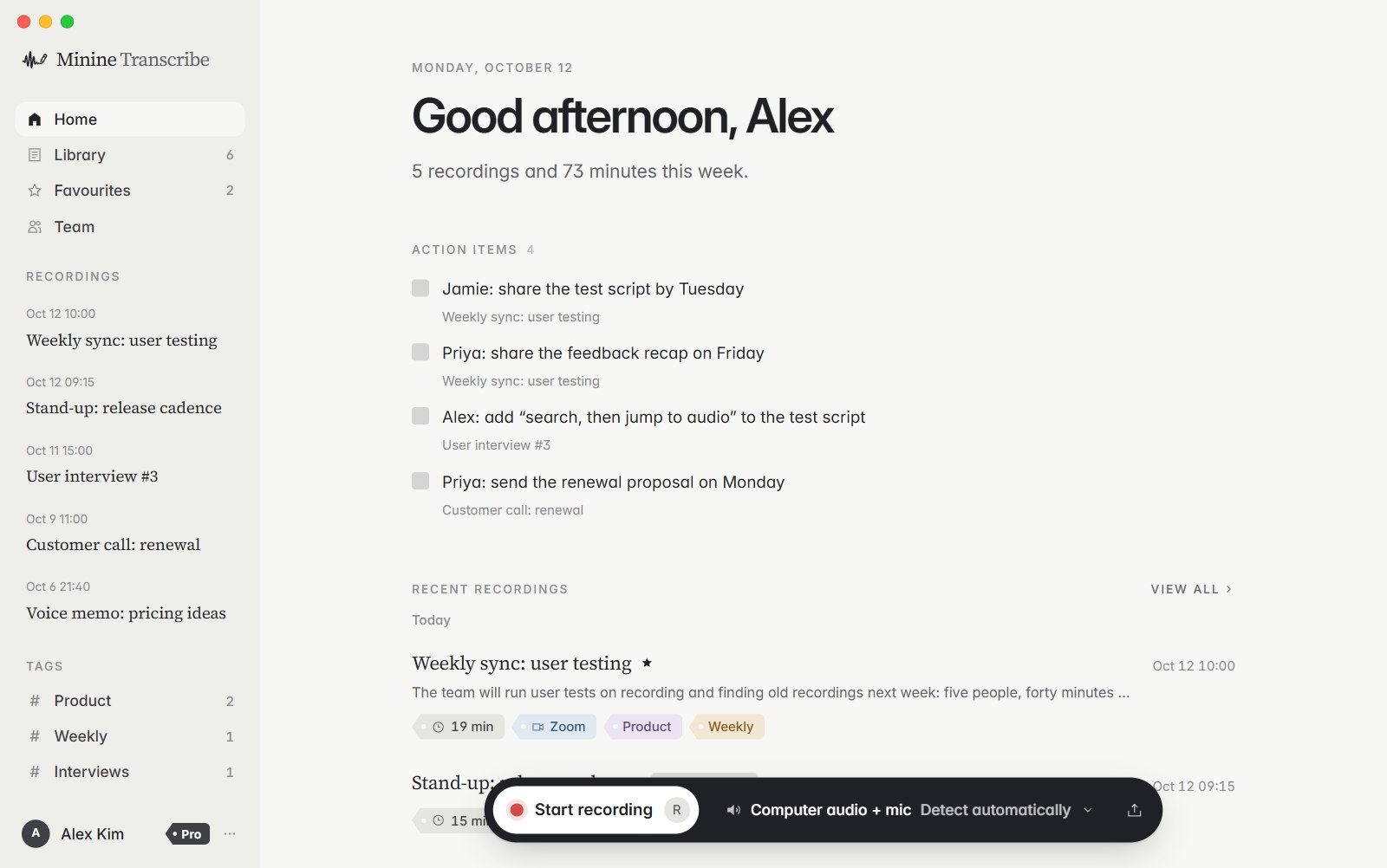 L’app Minine pour Mac
