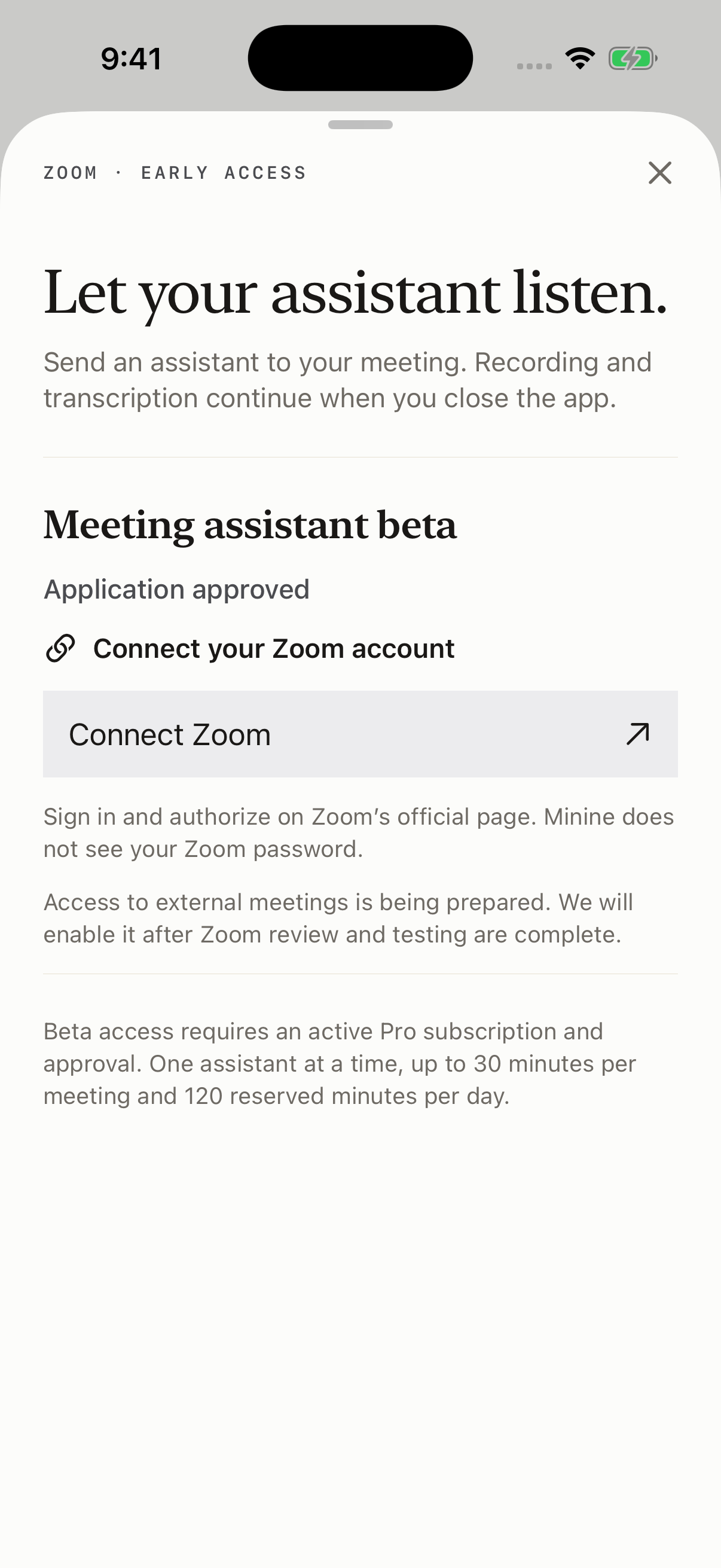 测试版本中的 Zoom 连接界面